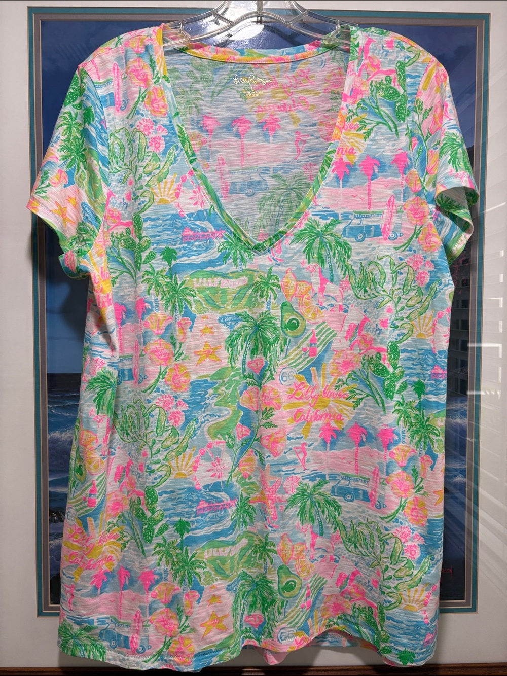 Lilly Pulitzer Short Sleeve V-Neck Tee - Neon Pink, Lime Green, Sky Blue
